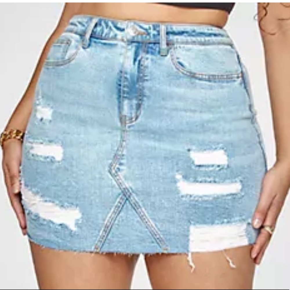 FTF - Light Wash Destructed Denim Skirt